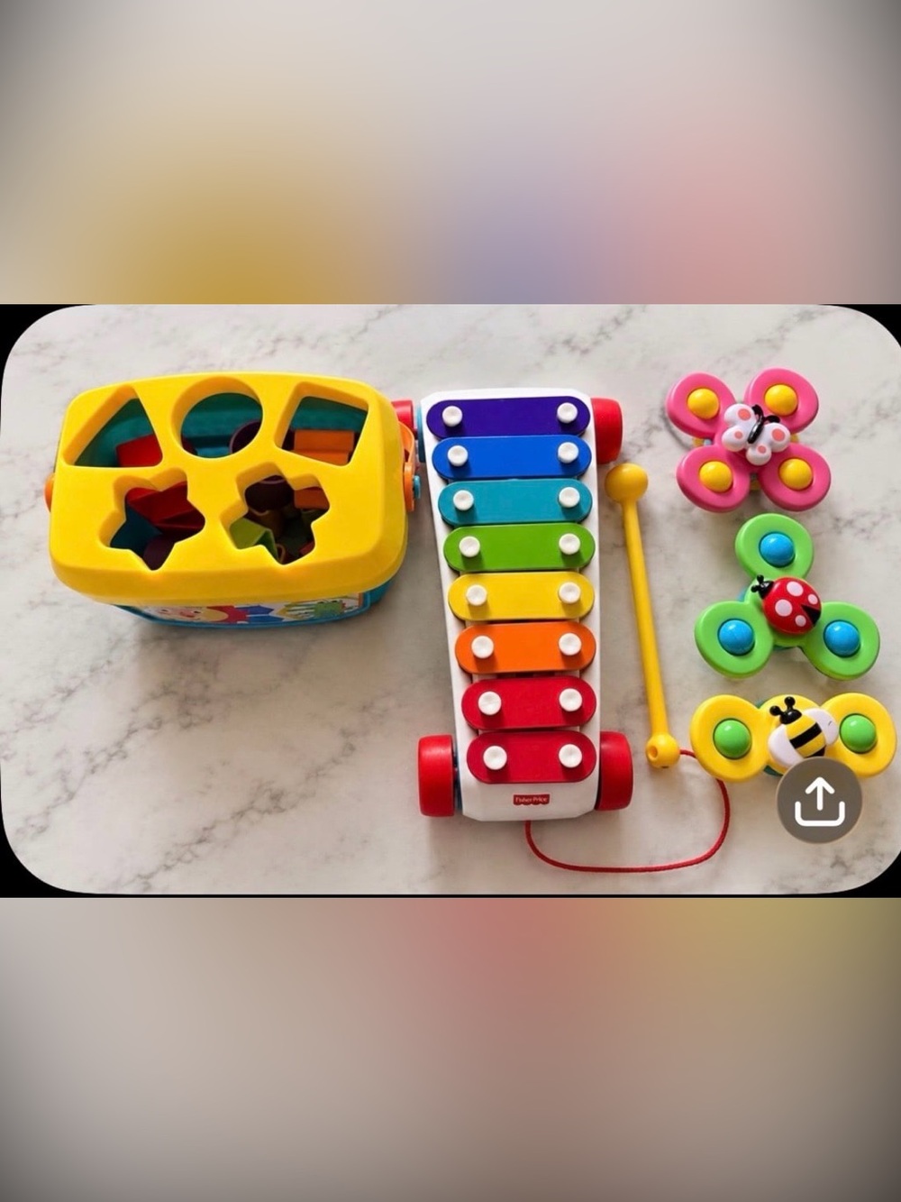 Fisher-Price Kids Rainbow Xylophone & Shape Sorter Set , 3 baby fidgets